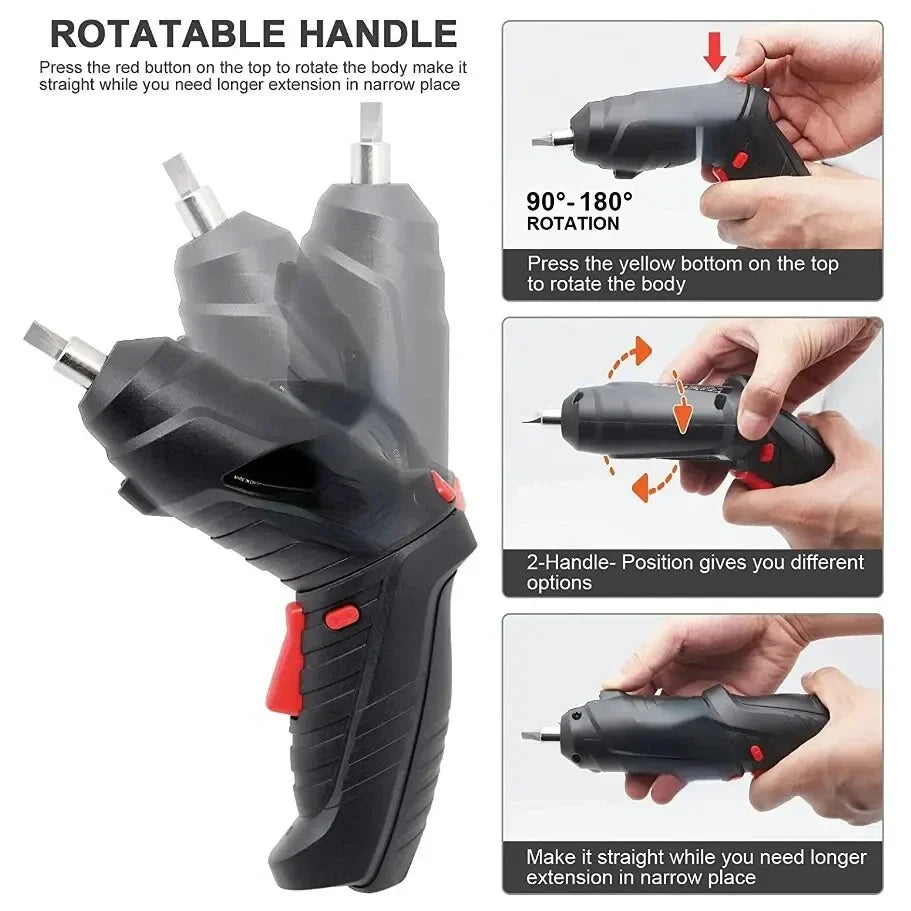 47-Piece 3.6V Cordless Electric Screwdriver Kit, 1800mAh USB Rechargeable, LED Light, 3.5Nm Torque for Home Repair