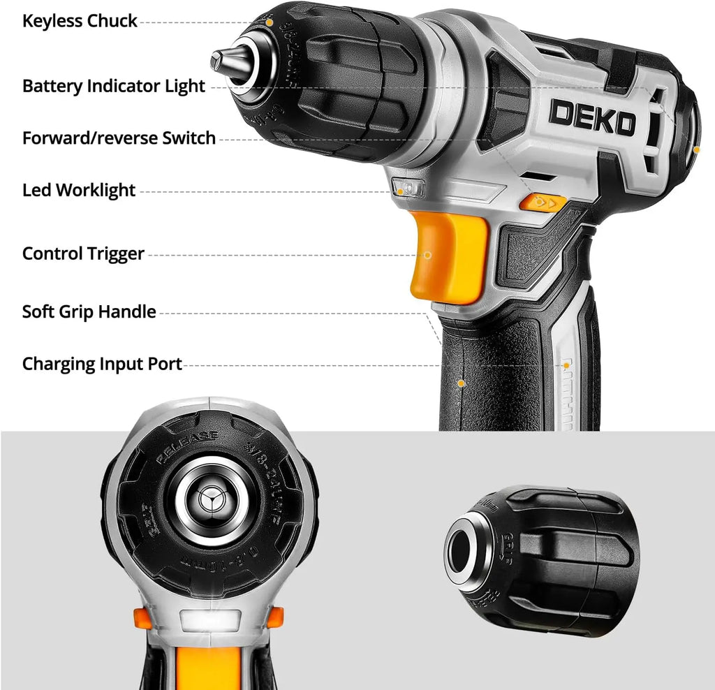 126-Piece Cordless Power Tool Combo Kit with 8V Drill, 10mm (3/8 in) Keyless Chuck — Home DIY Tool Set