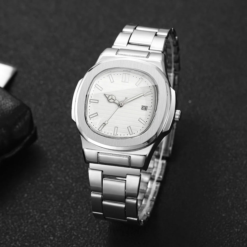 Men's Square Dial Quartz Watch with Date – Alloy Strap Business Dress Watch