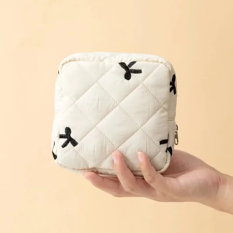 Large Capacity Period Pouch - Cute Cartoon Bow Sanitary Napkin & Tampon Organizer Bag