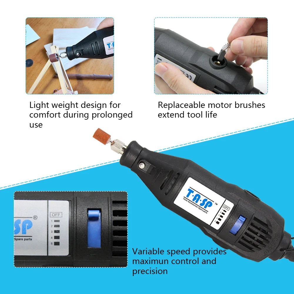 130W Electric Rotary Tool Kit – Variable Speed Mini Drill Engraver with 175-Piece Accessory Set