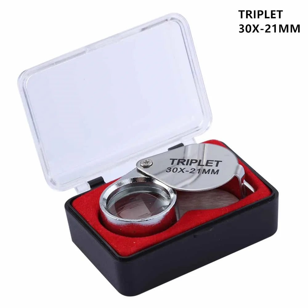 10x 20x 30x Pocket Folding Jewelry Loupe Magnifier Mini Triplet Glass Lens for Jewelry, Coins & Stamps