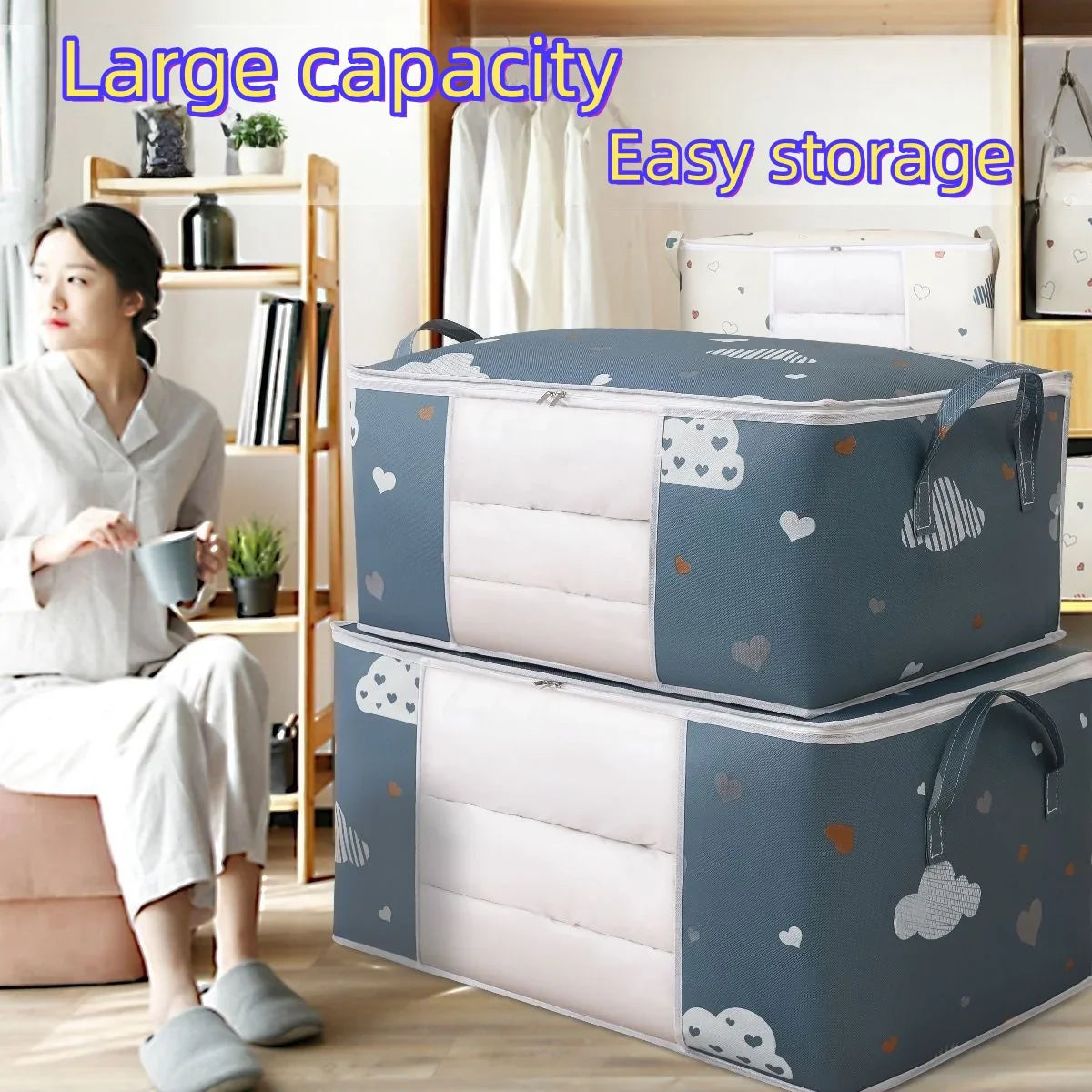 Large Non-Woven Storage Bag with Handles – Dustproof, Moisture-Resistant Quilt & Clothing Organizer
