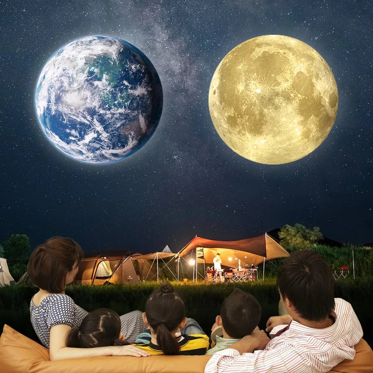 USB Moon & Earth Galaxy Projector Night Light – Starry Sky Ceiling Lamp for Bedroom
