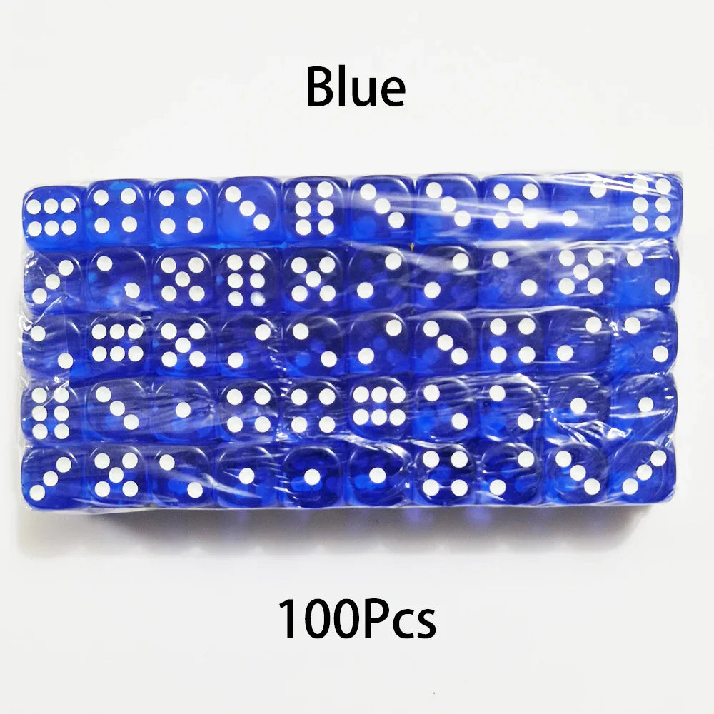 100-Pack 6-Sided Dice 14mm D6 Acrylic Rounded-Edge Transparent Dice for Board Games & DnD