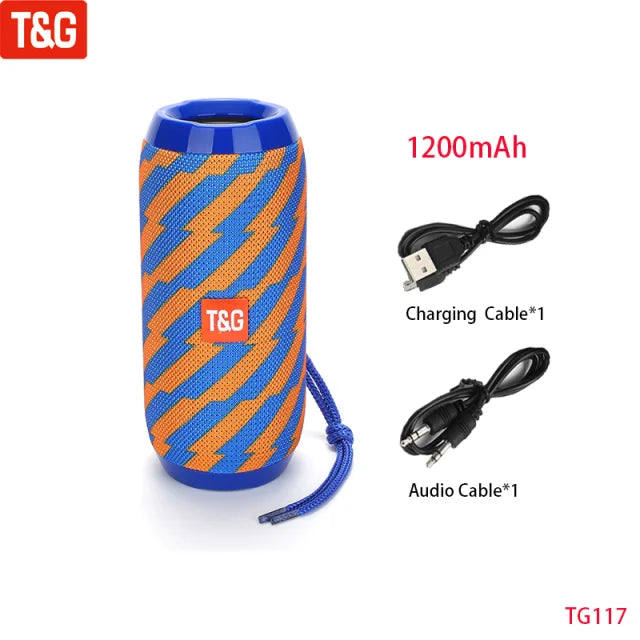 10W Portable Bluetooth Speaker — IPX5 Waterproof, FM Radio, TWS, USB/TF Card, 1200mAh Battery