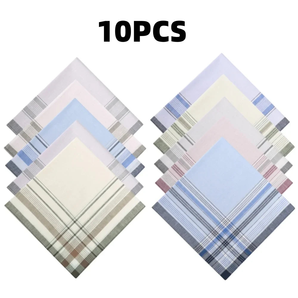 10–18 Pack Retro Cotton Handkerchiefs for Men & Elders — 14.9 in (38 cm) Striped Square Handkerchiefs, Assorted Colors