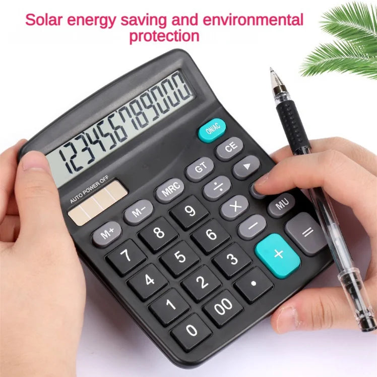 12-Digit Dual Power Solar Calculator - Portable Electronic Calculator for Home, Office & School