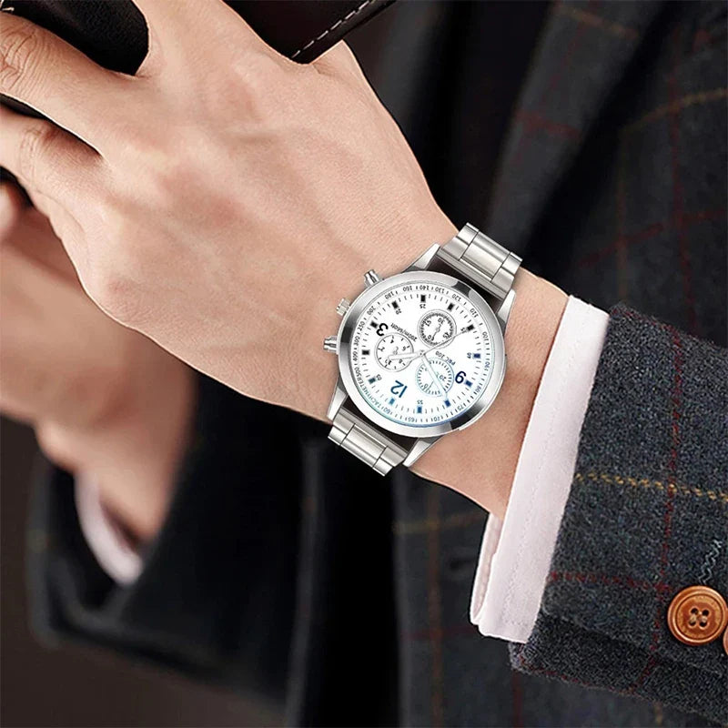 Men's Business Quartz Watch 40mm Stainless Steel Band with Bracelet (1 or 2-Pack)