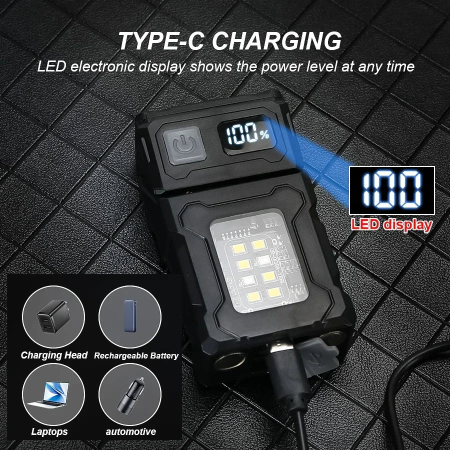 Mini USB Rechargeable LED Flashlight — COB + LED, Magnetic, 8 Modes