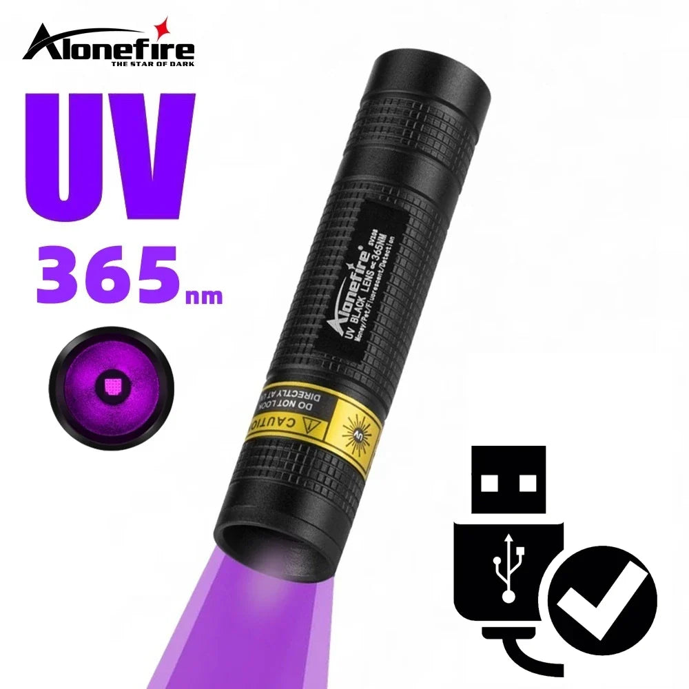 365nm UV LED Blacklight Flashlight — USB Rechargeable, Nail Curing & Pet Stain
