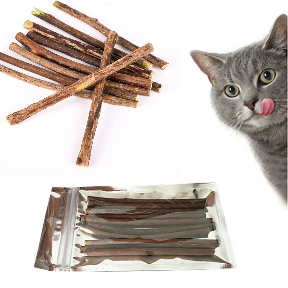 Silvervine Cat Chew Sticks – Natural Wood Polygonum Catnip Molar Chew Toys for Cats & Kittens, 10/15/20-Pack