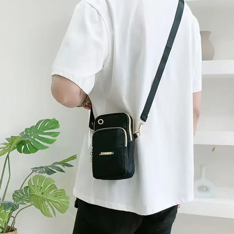 Women's Mini Crossbody Bag – Vertical Wrist Wallet & Phone Pouch, Nylon Zipper Purse