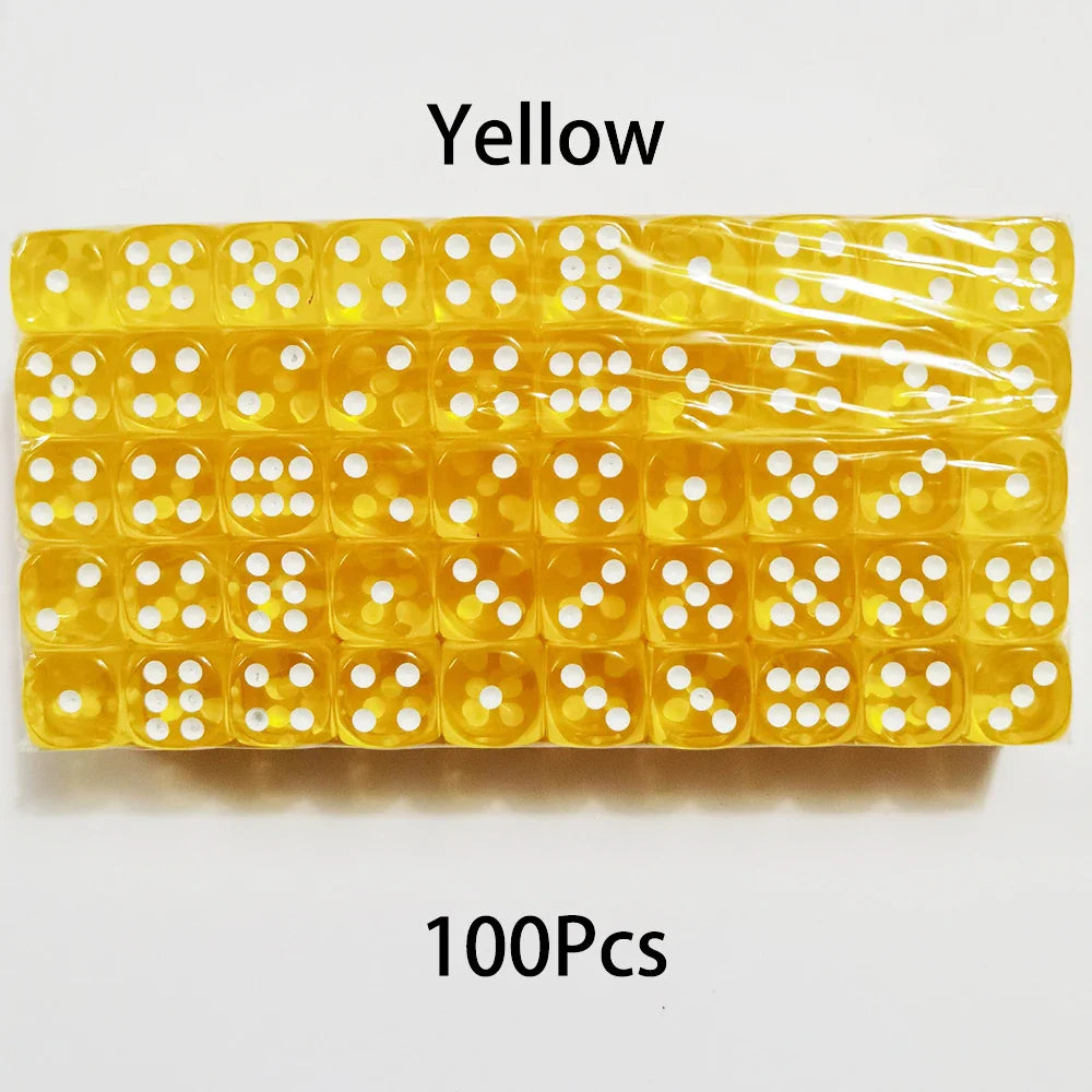 100-Pack 6-Sided Dice 14mm D6 Acrylic Rounded-Edge Transparent Dice for Board Games & DnD
