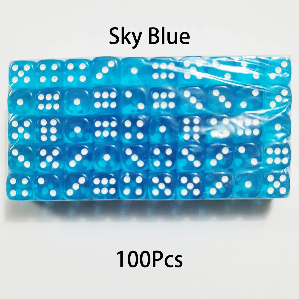 100-Pack 6-Sided Dice 14mm D6 Acrylic Rounded-Edge Transparent Dice for Board Games & DnD