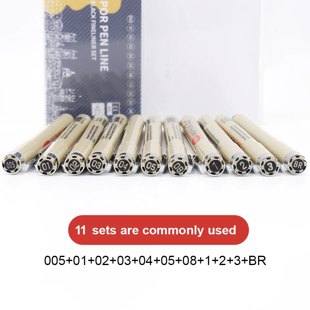 12-Pack Pigment Liner Ink Pens — Needle & Hook Tip Fineliners for Manga Drawing, Sketching & Illustration