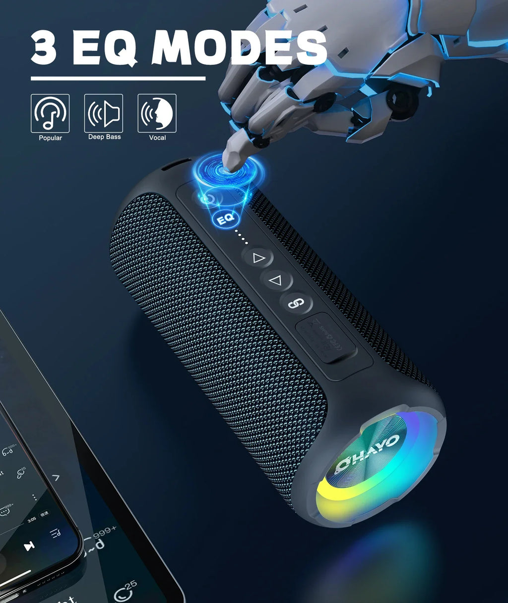 40W Portable Bluetooth Speaker — Bluetooth 5.3, IPX7 Waterproof, Deep Bass, LED Lights, 6600mAh Battery, TWS, AUX/TF