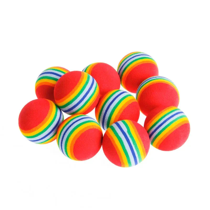 10-Pack Rainbow Interactive Pet Balls for Cats & Dogs - Rubber Rattle Chew & Training Toys