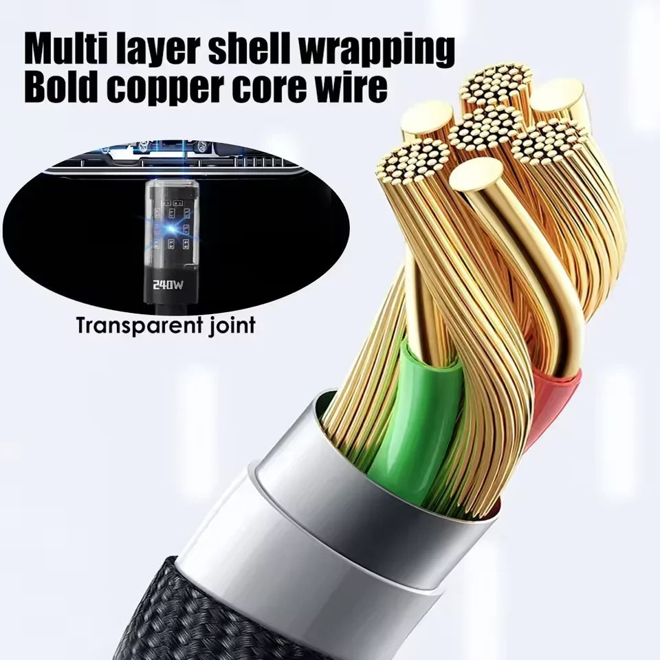 0.25/1/1.5/2M 240W Nylon USB C PD Super Fast Charging Data Cable With LED Display USB To Type C Quick Charge Data Cords New