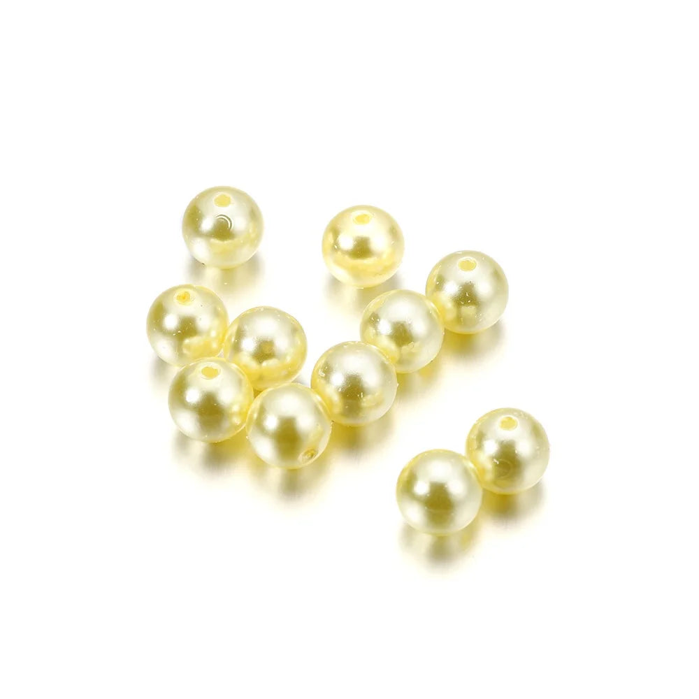 10-1000pcs/lot 3-20mm Straight Holes Acrylic Imitation Pearl Beige Bracelet Round Beads For DIY Craft Jewelry Making Supplies