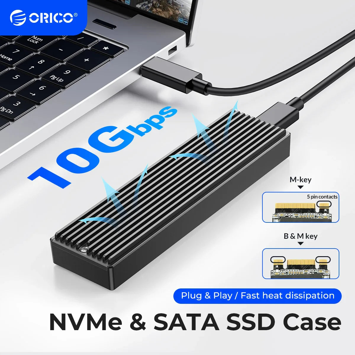 M.2 NVMe & SATA SSD Enclosure USB-C 10Gbps/20Gbps — 2230–2280 Supported