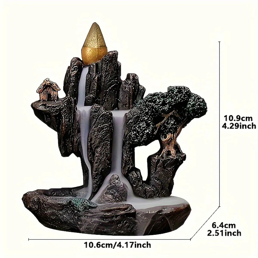 Backflow Incense Burner Fountain - Mountain River Waterfall Resin Smoke Censer with 60 Incense Cones