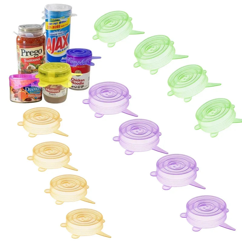 12-Pack Small Silicone Stretch Lids 2.5–3.5 in (6.5–9 cm) BPA-Free Reusable Seal Covers for Mason Jars, Cans & Mugs