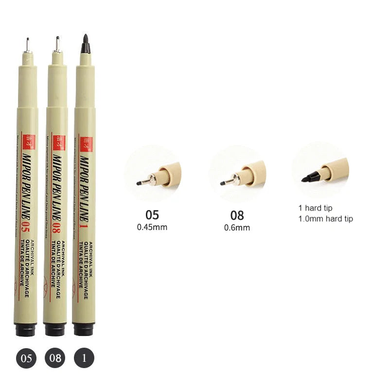 12-Pack Pigment Liner Ink Pens — Needle & Hook Tip Fineliners for Manga Drawing, Sketching & Illustration