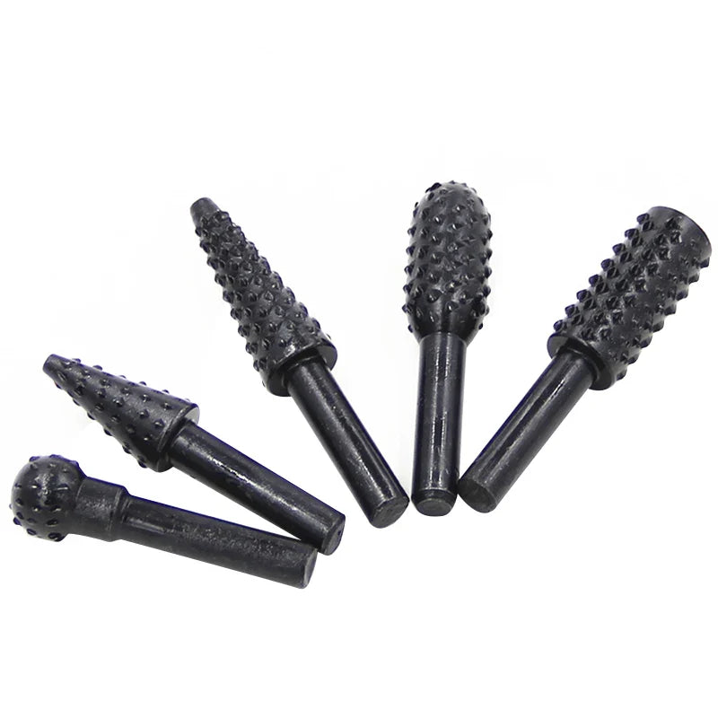 5-Piece Black Wolf Tooth Rotary Burr Set — Woodworking Grinding & Polishing Bits for Rotary Tools