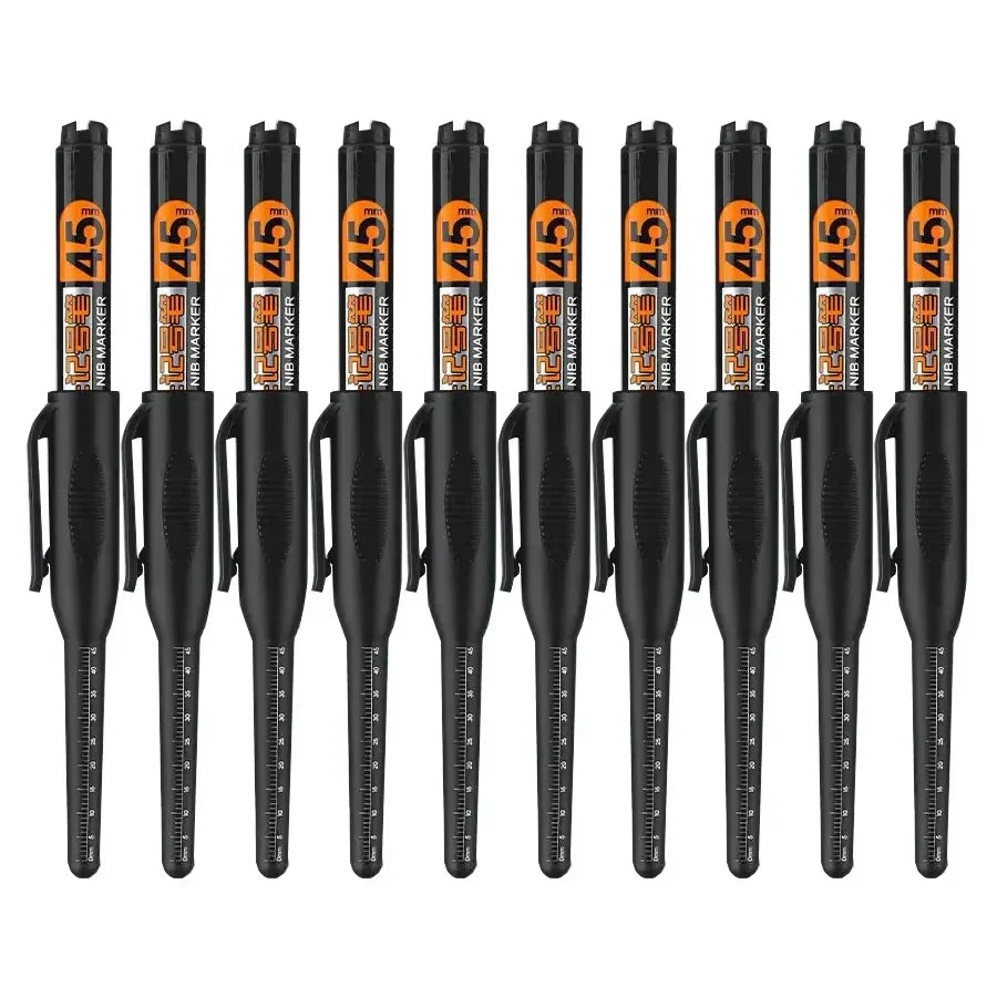 10-Pack 45mm Waterproof Permanent Marker Pens – Long-Head Quick-Dry for Woodworking & Construction, Deep-Hole Marking, Non-Toxic Black Red Blue