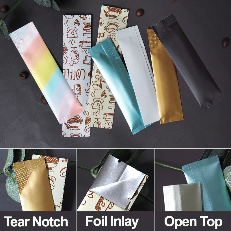 50-Pack Open Top Aluminum Foil Pouches Resealable Food Storage Bags for Coffee Tea Snacks Powder