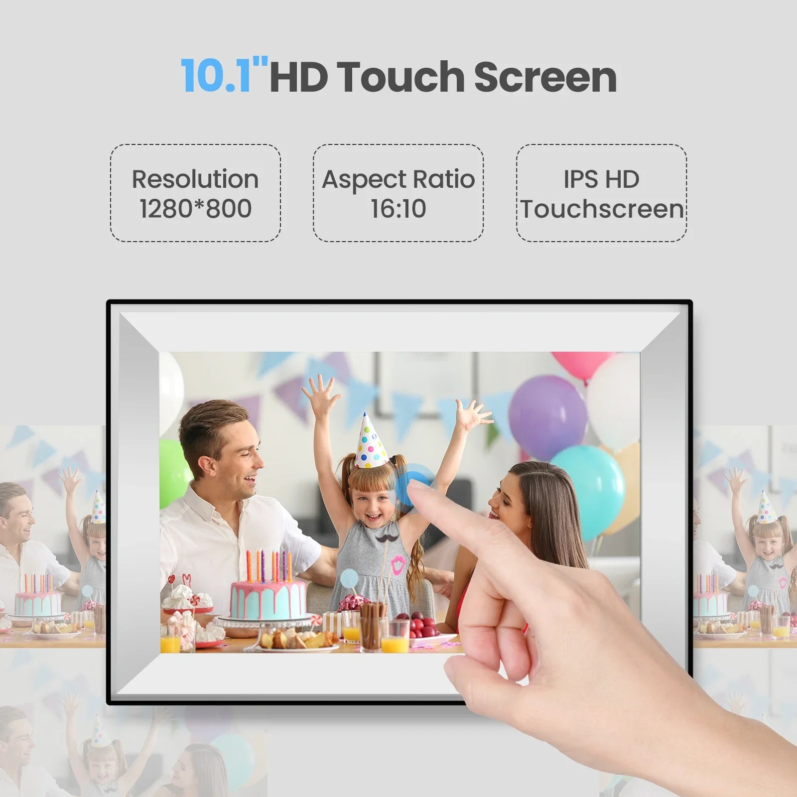 10.1-Inch (25.7 cm) WiFi Digital Picture Frame 1280x800 HD IPS Touchscreen, 32GB Memory, Auto-Rotate