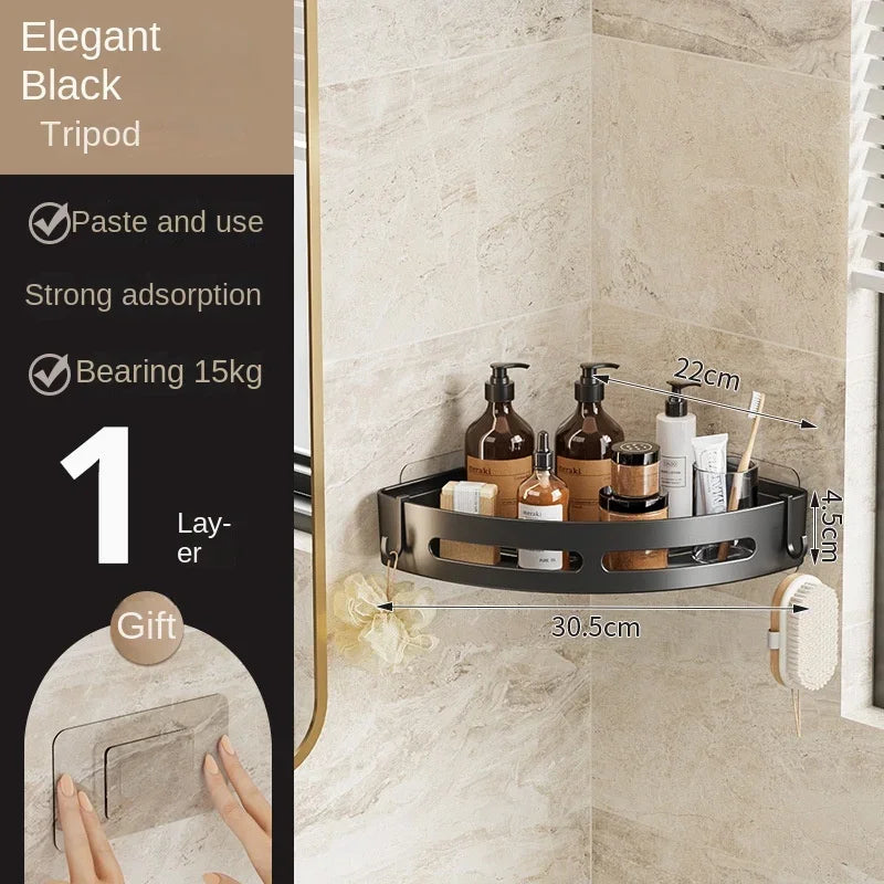 1/2/3-Pack Matte Black No-Drill Adhesive Shower Shelf – Rustproof Waterproof Wall-Mounted Organizer for Shampoo & Towels