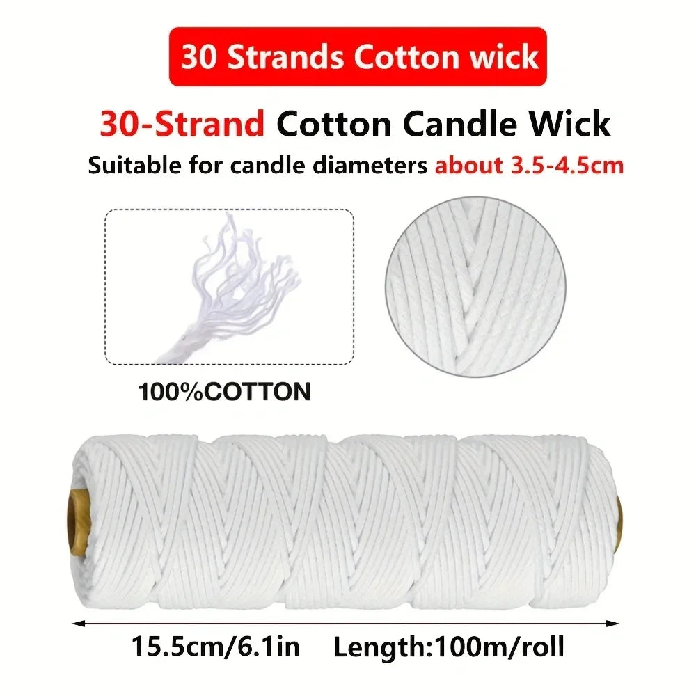 100 m (328 ft) Cotton Candle Wick Roll – Eco-Friendly Square Braided Wicks for DIY Candle Making & Handmade Candles