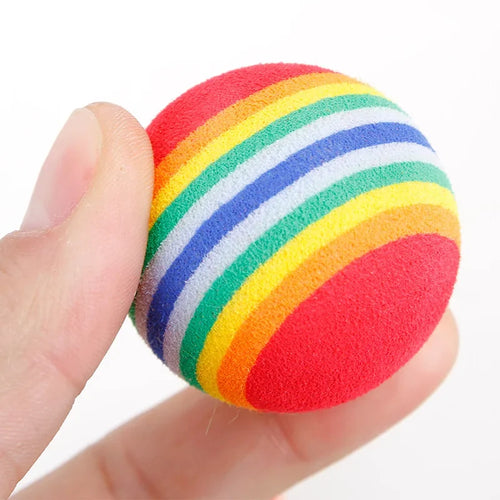 10-Pack Rainbow Interactive Pet Balls for Cats & Dogs - Rubber Rattle Chew & Training Toys