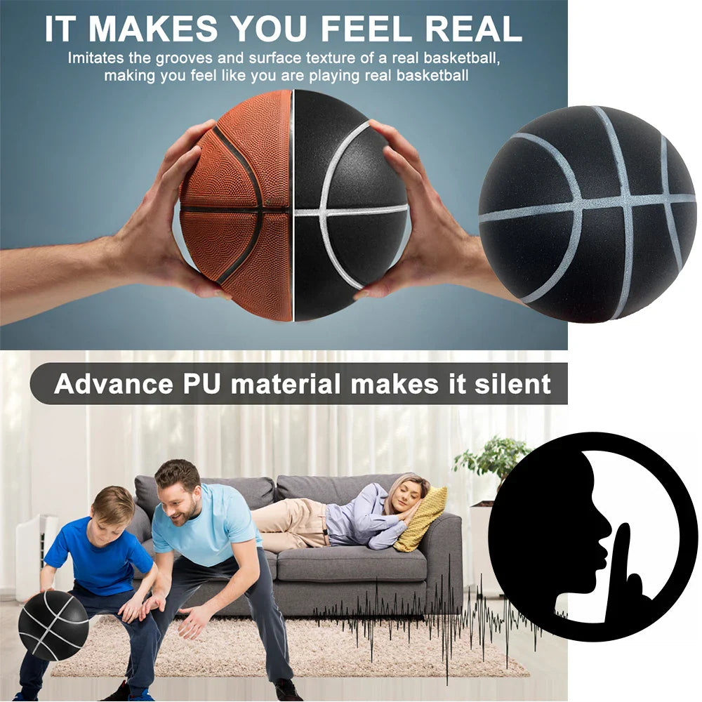 Silent Foam Basketball for Indoor Play — Airless, Sizes 5/6/7