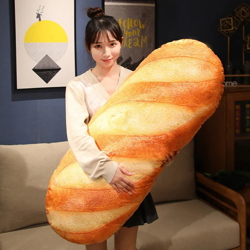 French Bread Plush Pillow - Soft Stuffed Food Plushie Decorative Throw Pillow, Sleeping Companion & Gift (Multiple Sizes)