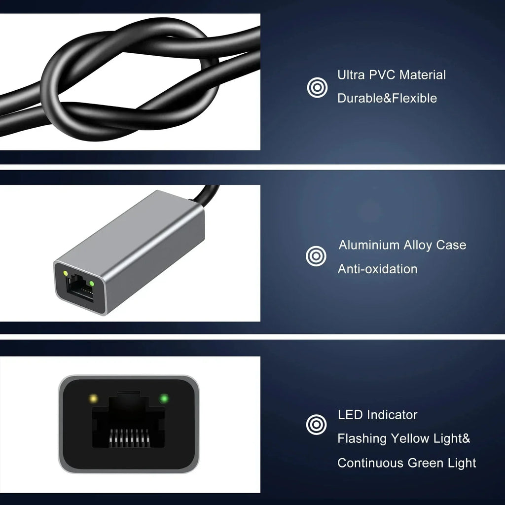 USB-C Gigabit Ethernet Adapter (USB 3.0) RJ45 Network Adapter - Plug & Play for MacBook, Windows, Linux, iPad, Android