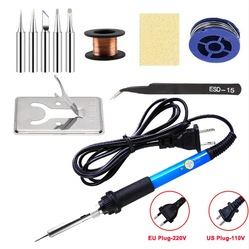 Adjustable Temperature 60W Electric Soldering Iron with Interchangeable Tips - Precision Soldering Repair Tool