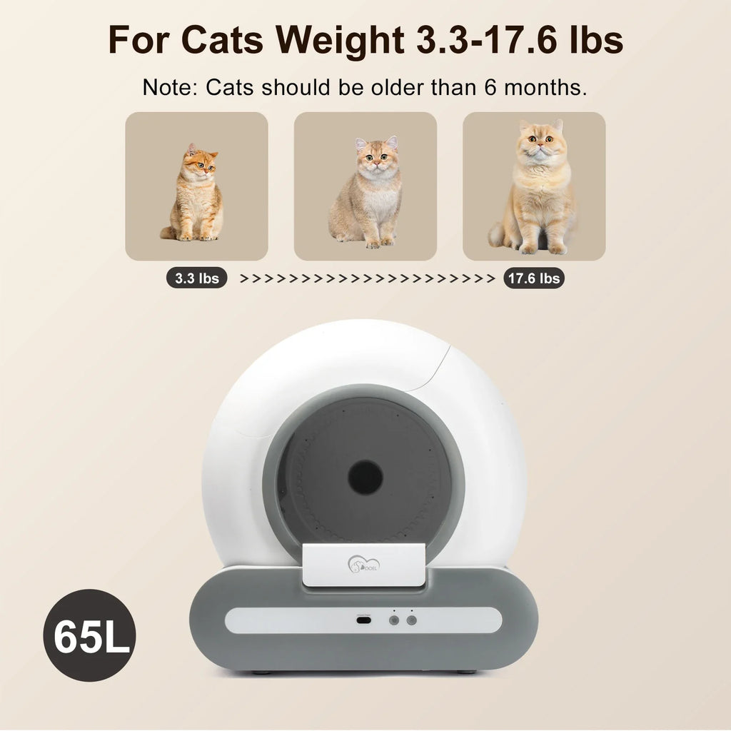 56L Self-Cleaning Smart Cat Litter Box — App Control (2.4GHz Wi‑Fi Only), Low-Entry 5.9 in / 15 cm, Includes Litter Mat & Waste Bags, Fits Tofu & Clumping Litter