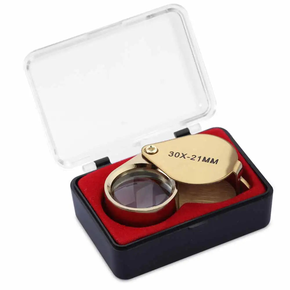 10x 20x 30x Pocket Folding Jewelry Loupe Magnifier Mini Triplet Glass Lens for Jewelry, Coins & Stamps