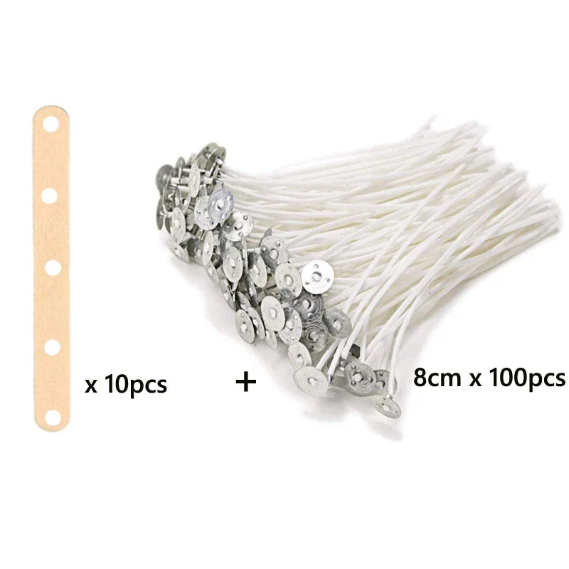 100-Pack Pre-Waxed Cotton Candle Wicks with Metal Sustainer Tabs — 2.5–20 cm (1–7.9 in) Smokeless DIY Candle Making