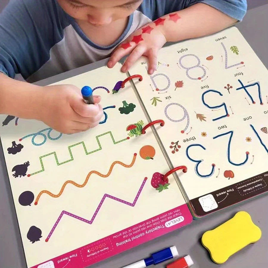 Toddler Pen Control Tracing Workbook Reusable Writing & Drawing Practice Book for Kids Ages 3-14+