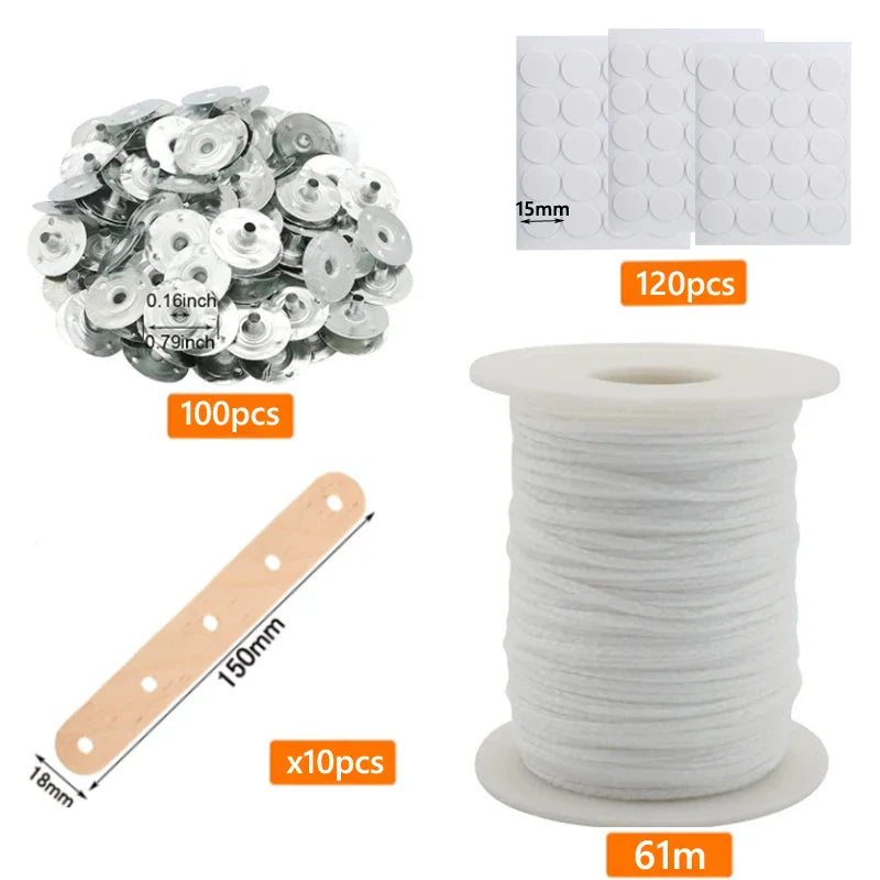 100-Pack Waxed Cotton Candle Wicks with Stand and Tabs, Smokeless Soy Wax-Core Candle Making Supplies