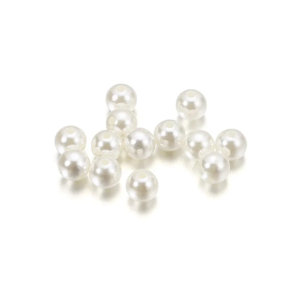 10-1000pcs/lot 3-20mm Straight Holes Acrylic Imitation Pearl Beige Bracelet Round Beads For DIY Craft Jewelry Making Supplies