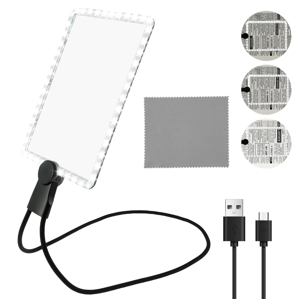 5X Hands-Free Neck Magnifier with Dimmable LED Light — 9.4 × 6.5 in (240 × 170 mm) Rechargeable 3‑in‑1 Reading Magnifying Glass