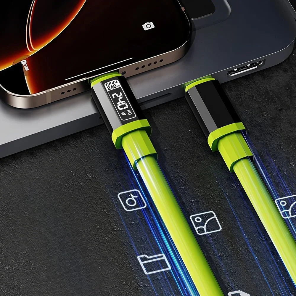 240W USB-C to USB-C Fast Charging Cable with Power Display, High-Power PD Charger Cord