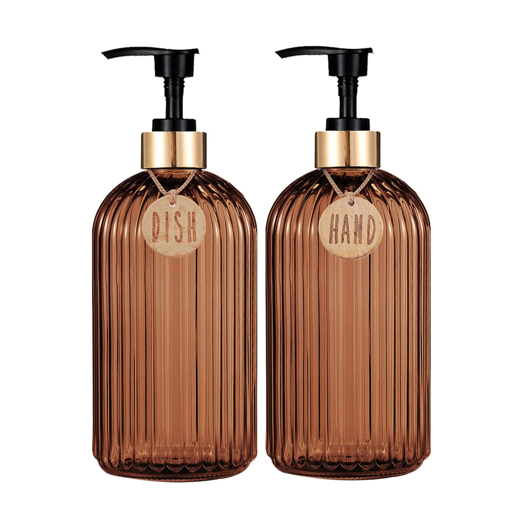 Amber Refillable Dish & Hand Soap Dispenser Bottle 500ml (16.9oz) Pump for Kitchen and Bathroom