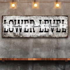 Lower Level Theater Sports Games Basement Bar Sign