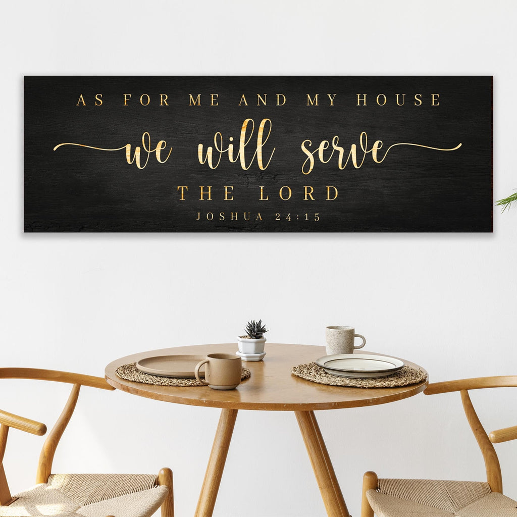 Joshua 24:15 - 'We Will Serve The Lord' Sign: Elegant Black and Gold Christian Wall Art, Religious Decor for Living Room